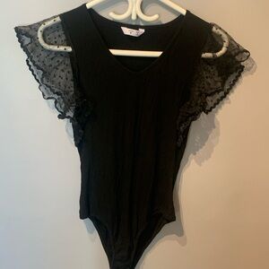 Black Bodysuit w Sheer Sleeves